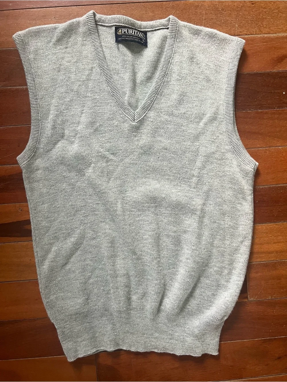Vintage Puritan Men's Grey V-Neck Sweater Vest Size L